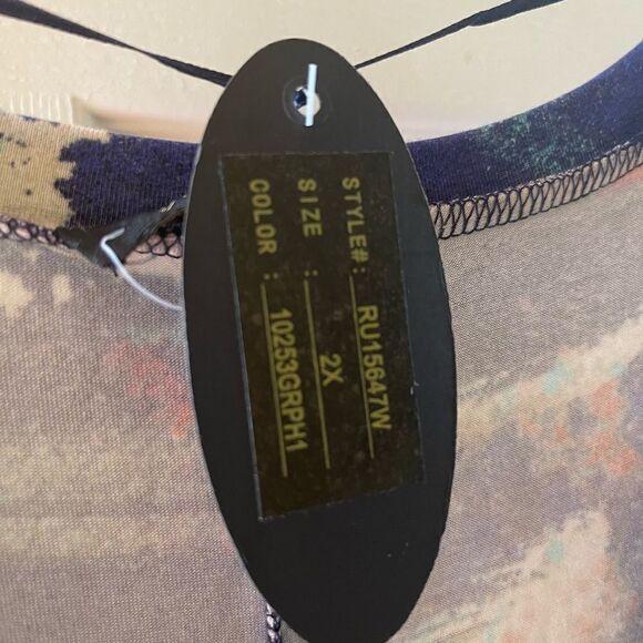 NWT Cupio stretch dress multi color abstract design 3/4 sleeve size 2X - Picture 6 of 6